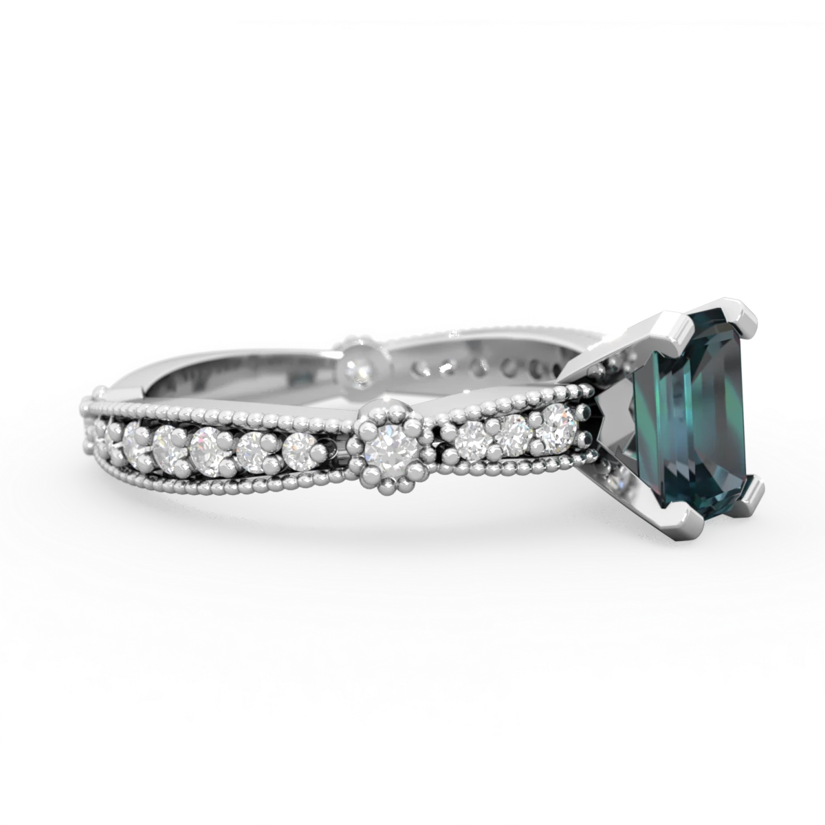Alexandrite Sparkling Tiara 7X5mm Emerald-Cut 14K White Gold ring R26297EM