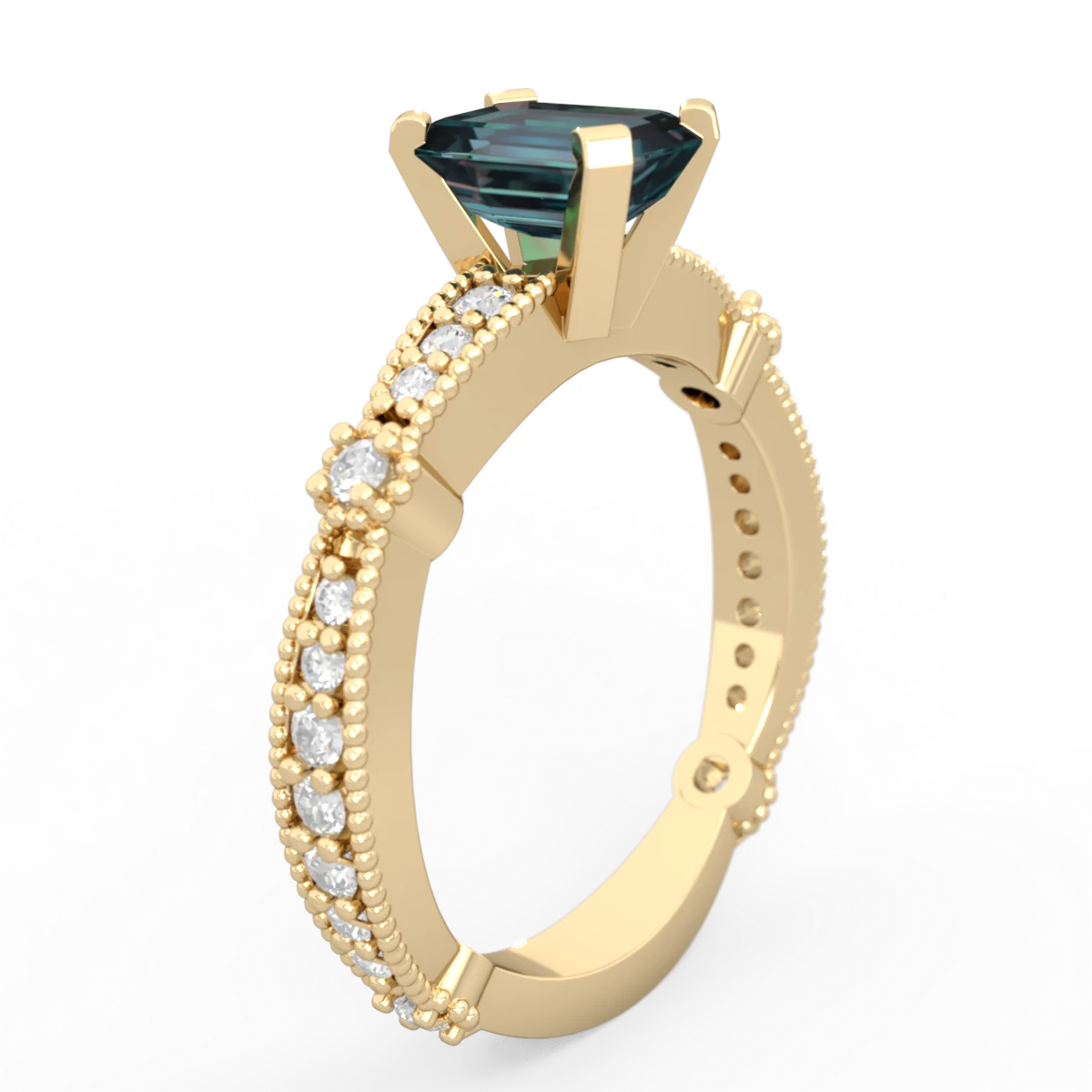 Alexandrite Sparkling Tiara 7X5mm Emerald-Cut 14K Yellow Gold ring R26297EM