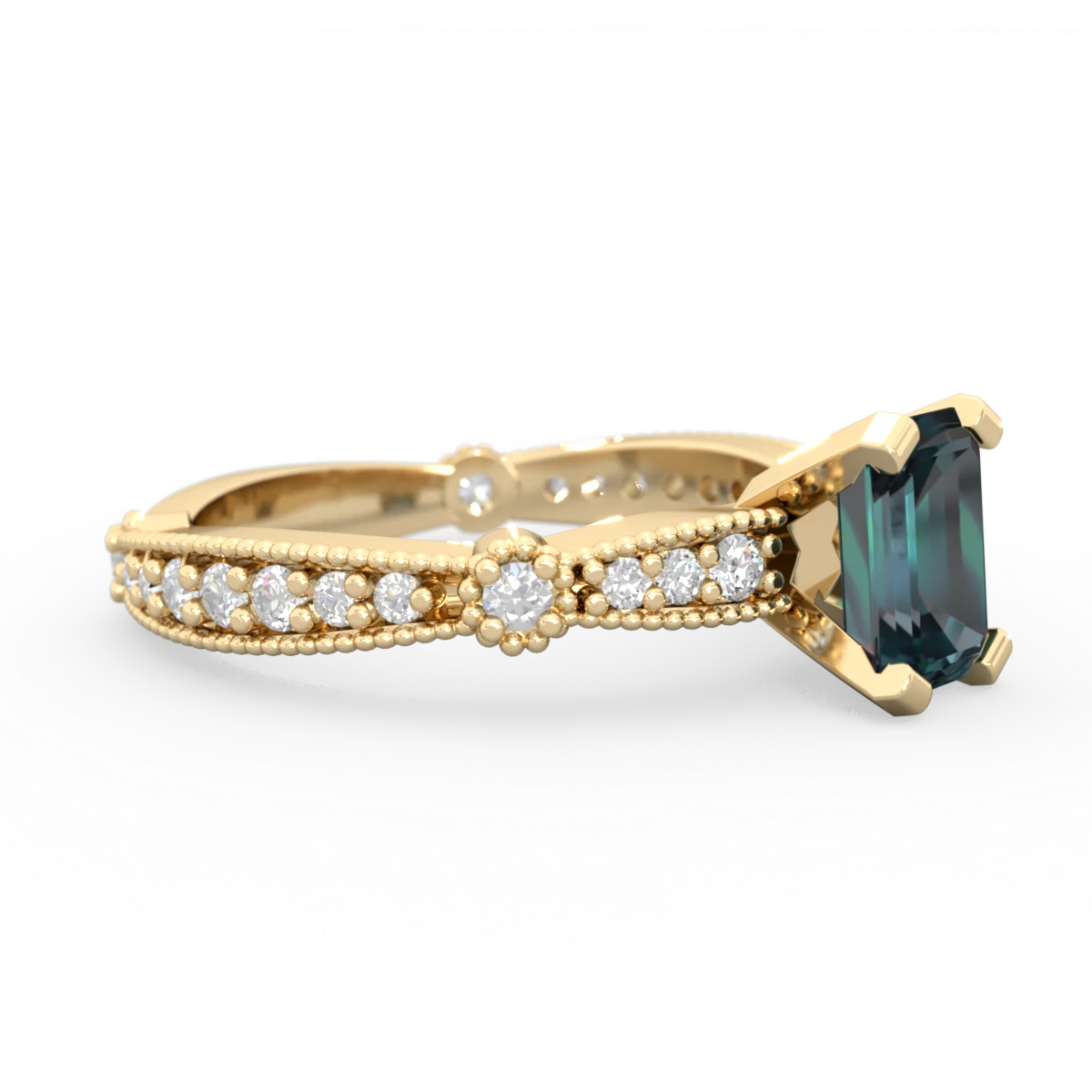 Alexandrite Sparkling Tiara 7X5mm Emerald-Cut 14K Yellow Gold ring R26297EM