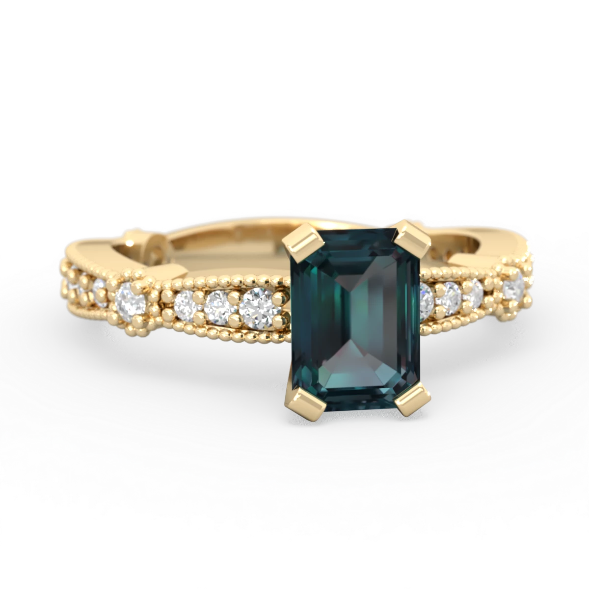 Alexandrite Sparkling Tiara 7X5mm Emerald-Cut 14K Yellow Gold ring R26297EM