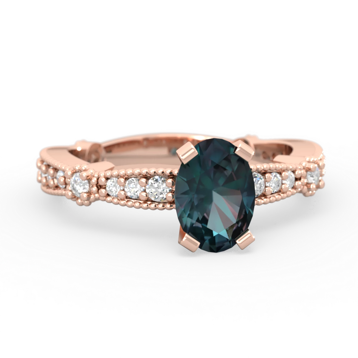 Alexandrite Sparkling Tiara 7X5mm Oval 14K Rose Gold ring R26297VL