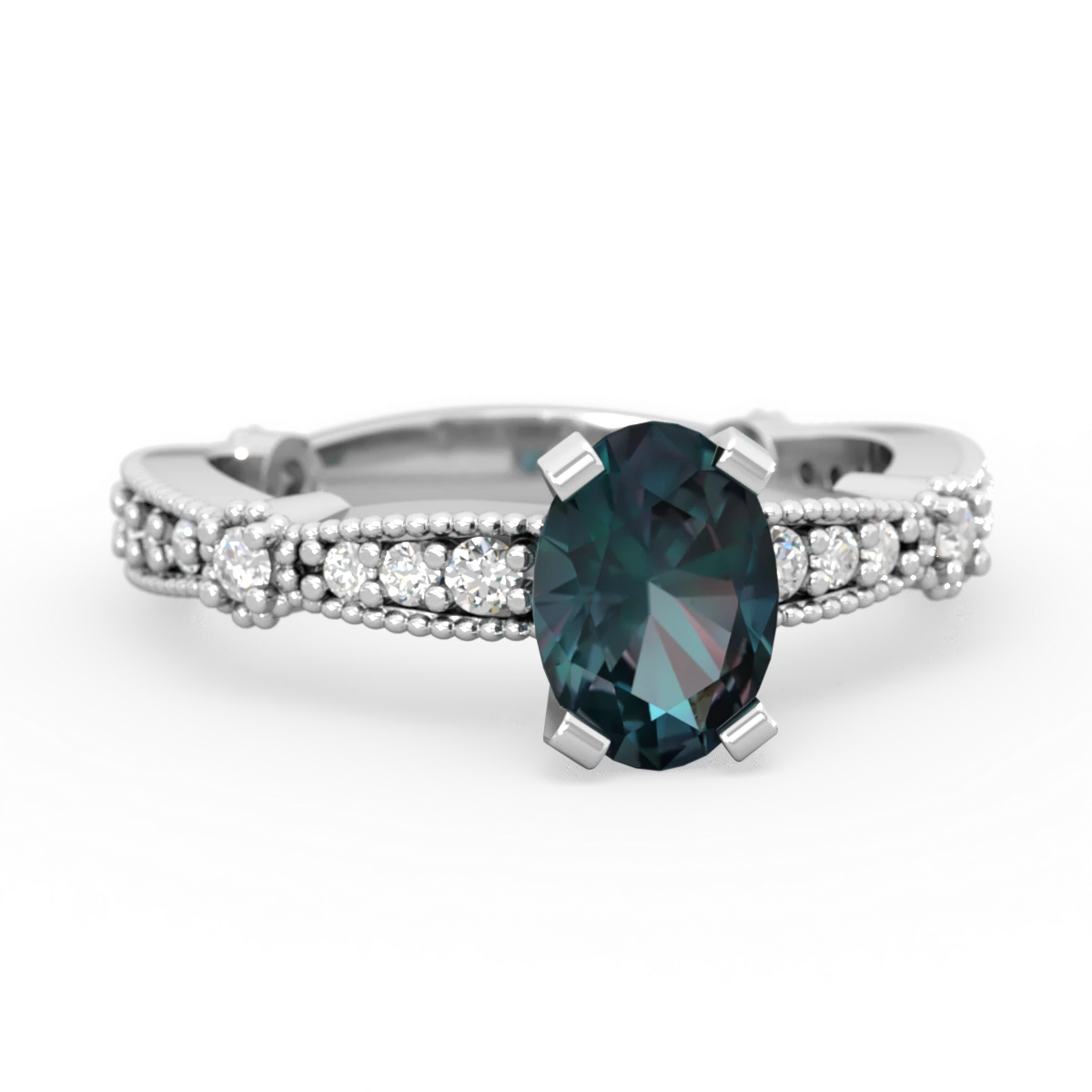 Alexandrite Sparkling Tiara 7X5mm Oval 14K White Gold ring R26297VL