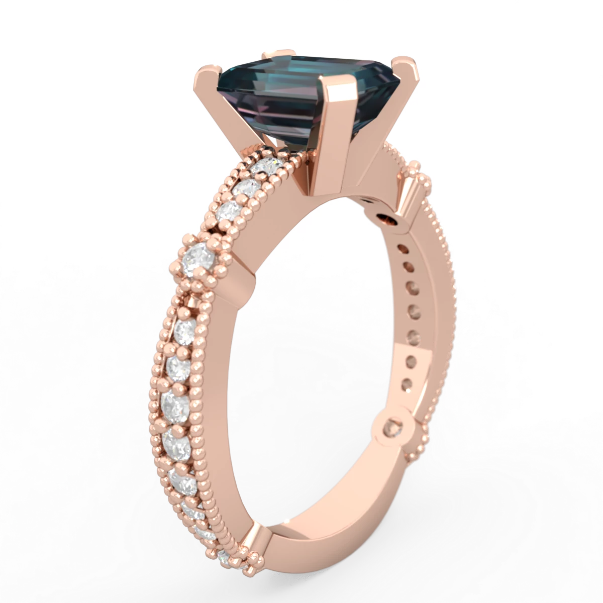 Alexandrite Sparkling Tiara 8X6 Emerald-Cut 14K Rose Gold ring R26298EM