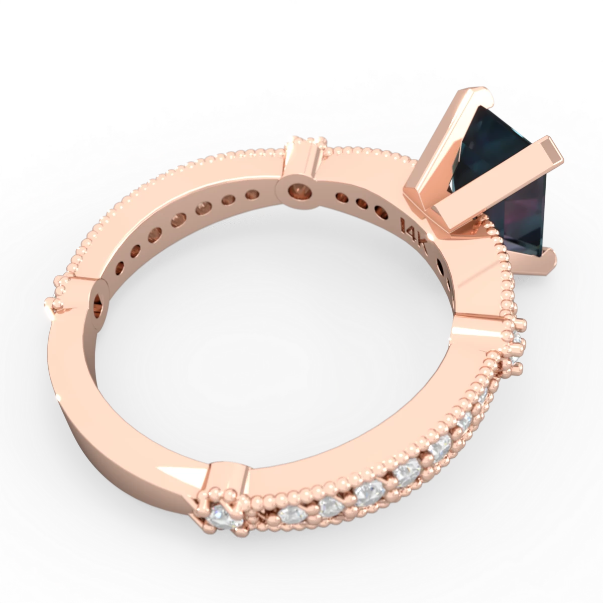 Alexandrite Sparkling Tiara 8X6 Emerald-Cut 14K Rose Gold ring R26298EM