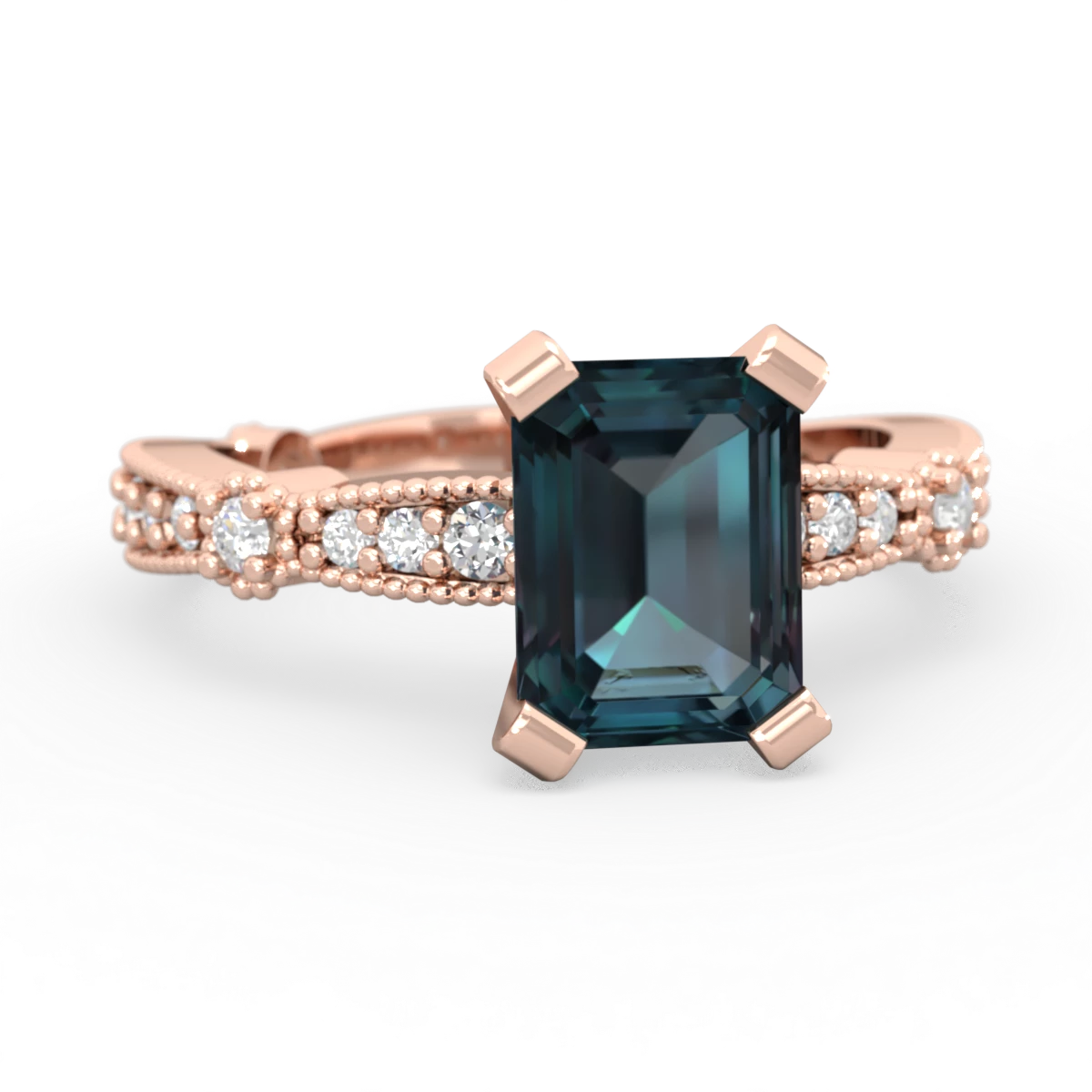 Alexandrite Sparkling Tiara 8X6 Emerald-Cut 14K Rose Gold ring R26298EM