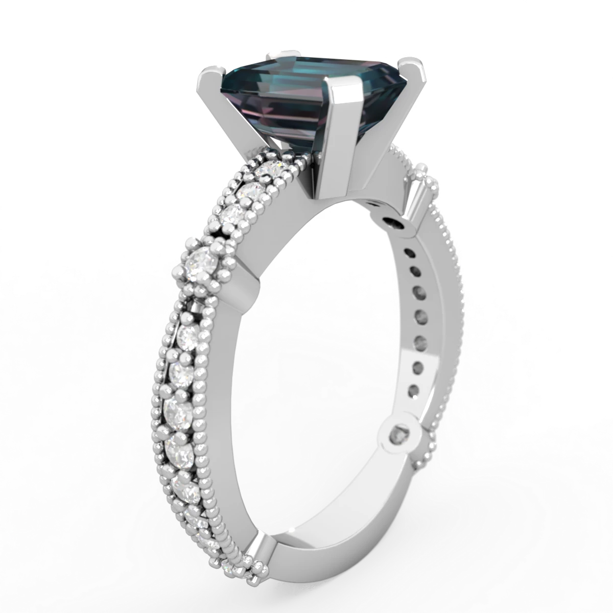 Alexandrite Sparkling Tiara 8X6 Emerald-Cut 14K White Gold ring R26298EM