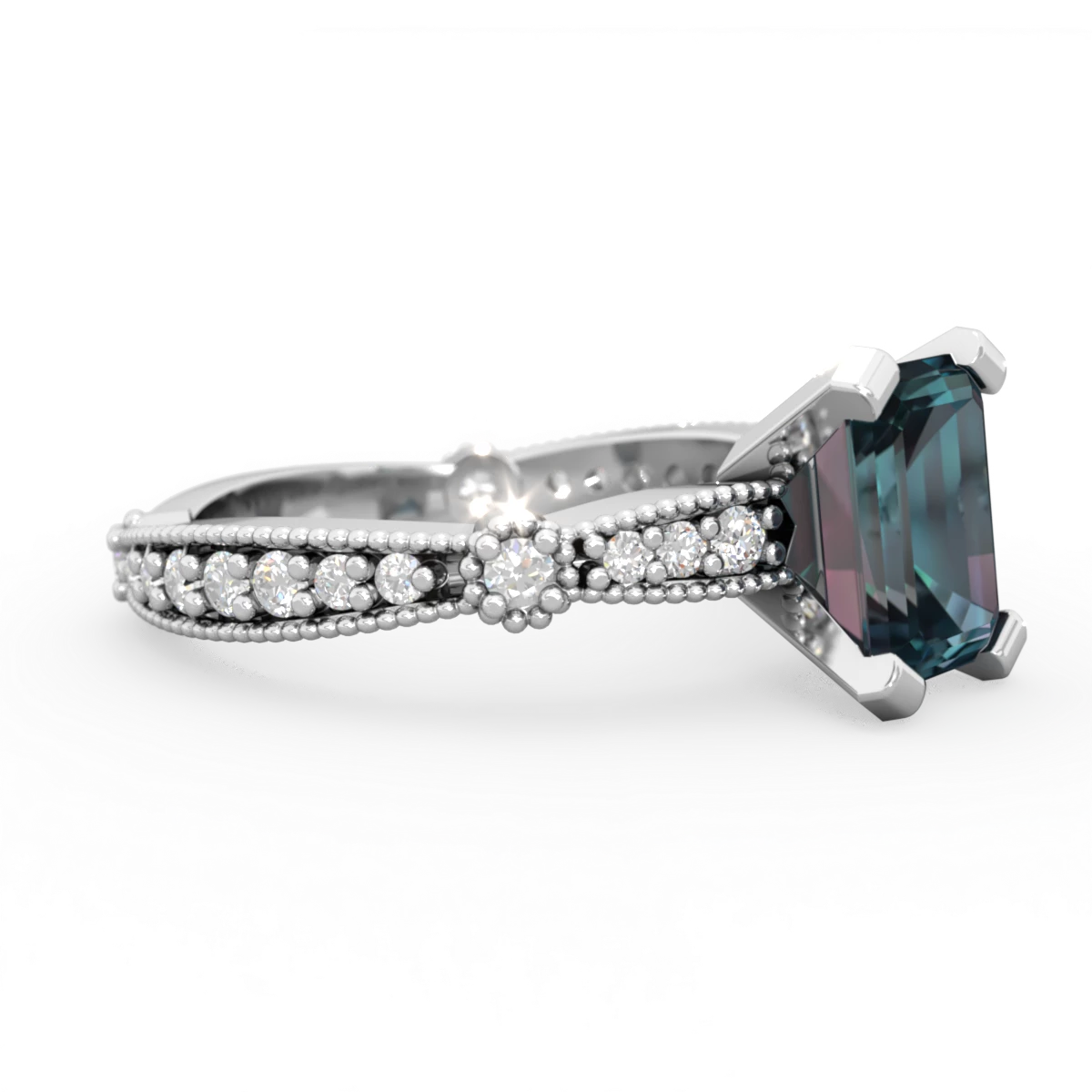 Alexandrite Sparkling Tiara 8X6 Emerald-Cut 14K White Gold ring R26298EM