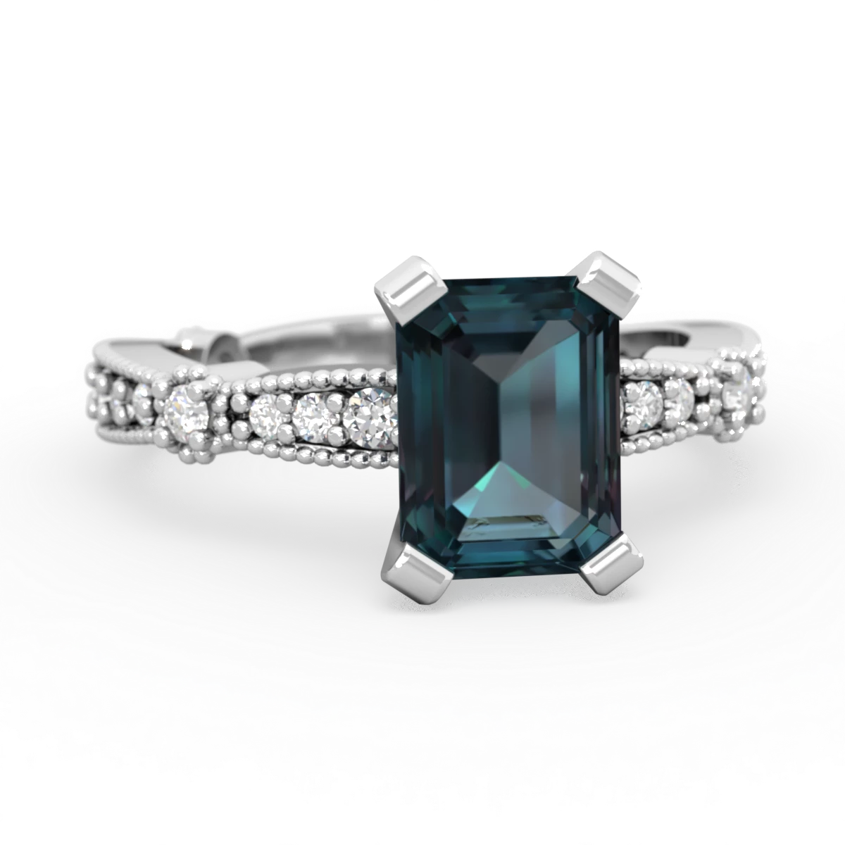 Alexandrite Sparkling Tiara 8X6 Emerald-Cut 14K White Gold ring R26298EM