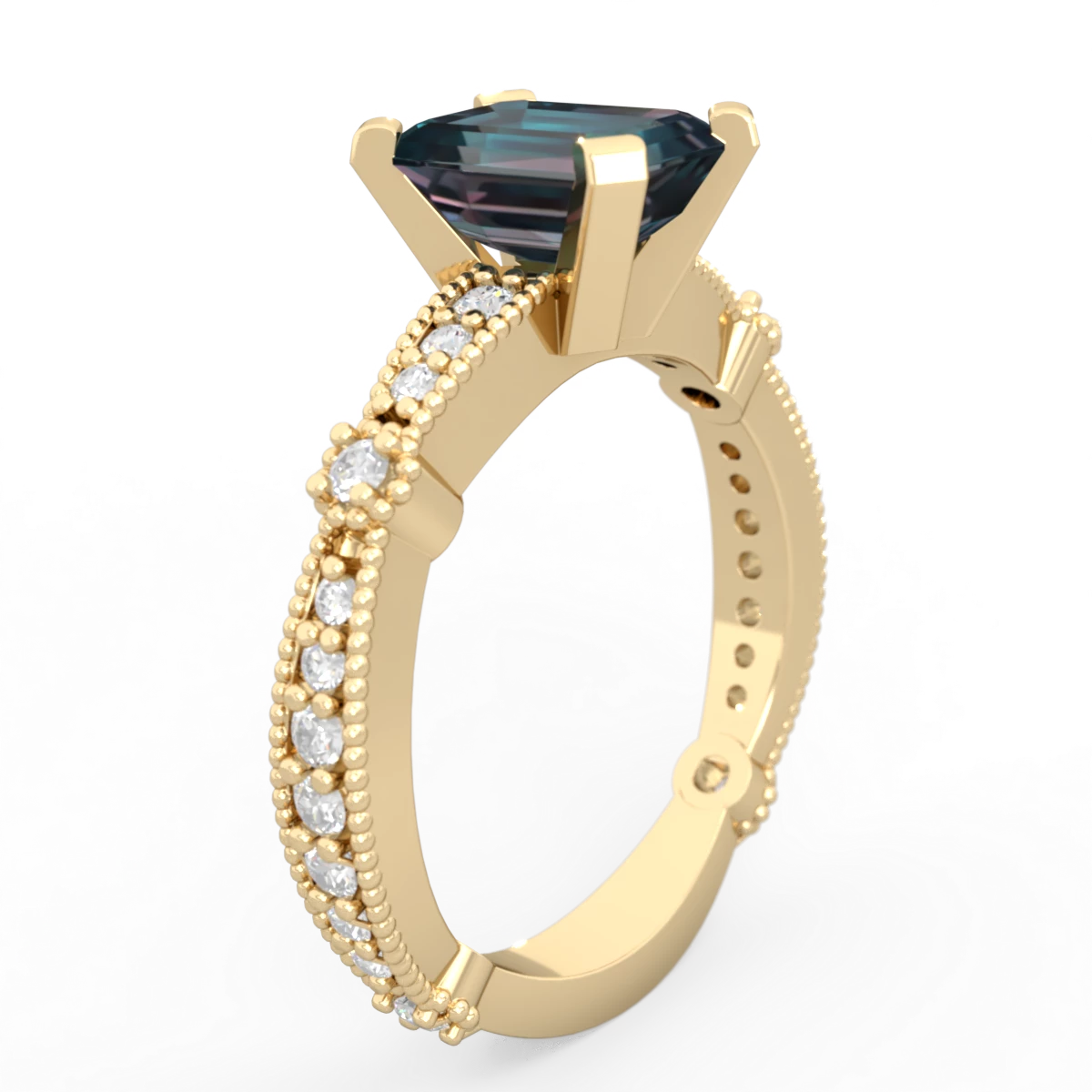 Alexandrite Sparkling Tiara 8X6 Emerald-Cut 14K Yellow Gold ring R26298EM