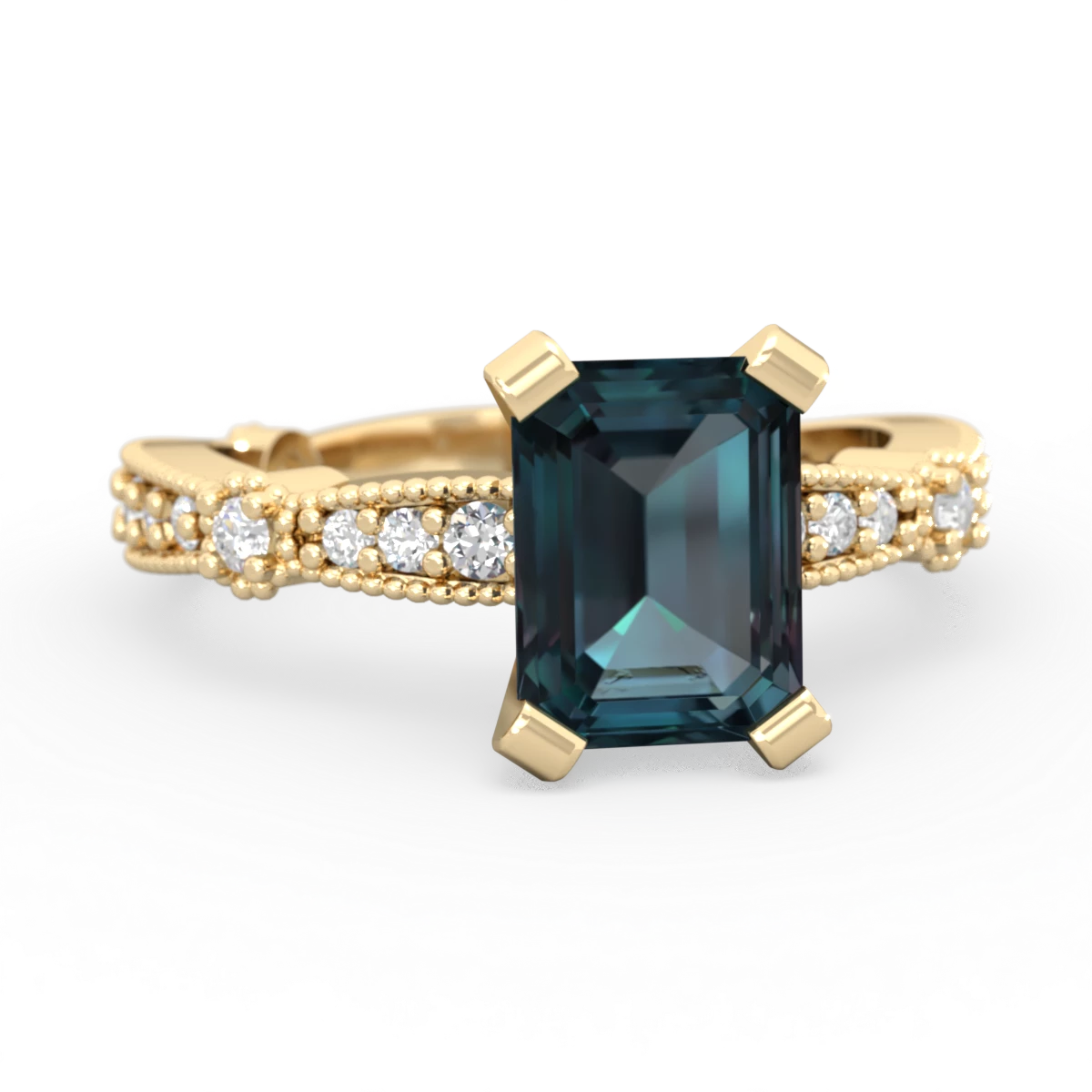 Alexandrite Sparkling Tiara 8X6 Emerald-Cut 14K Yellow Gold ring R26298EM