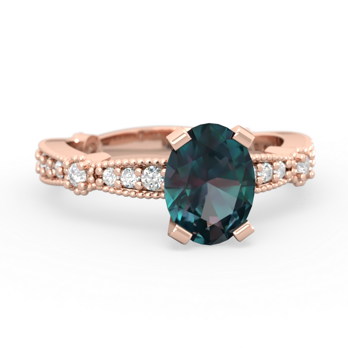 Alexandrite Sparkling Tiara 8X6 Oval 14K Rose Gold ring R26298VL