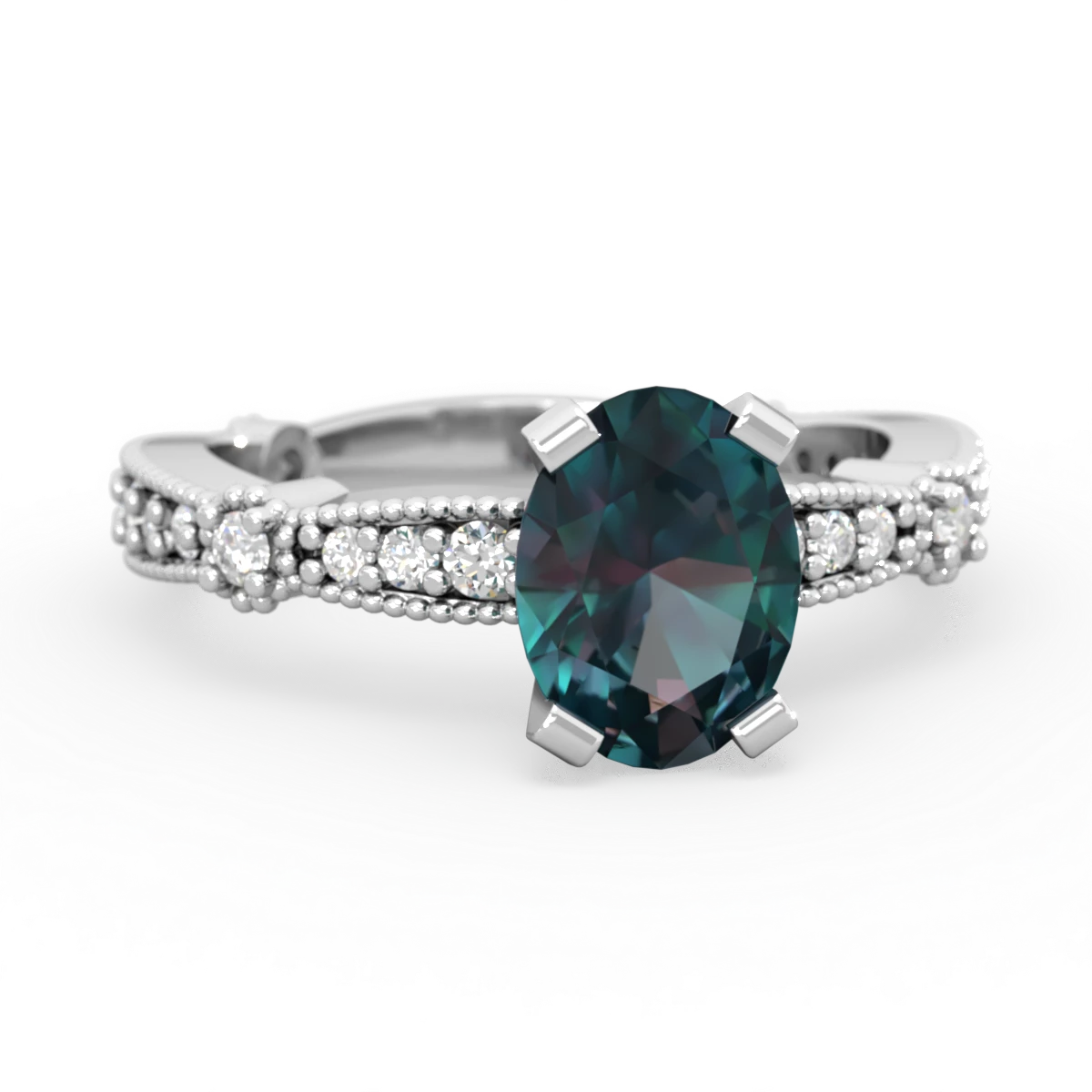 Alexandrite Sparkling Tiara 8X6 Oval 14K White Gold ring R26298VL