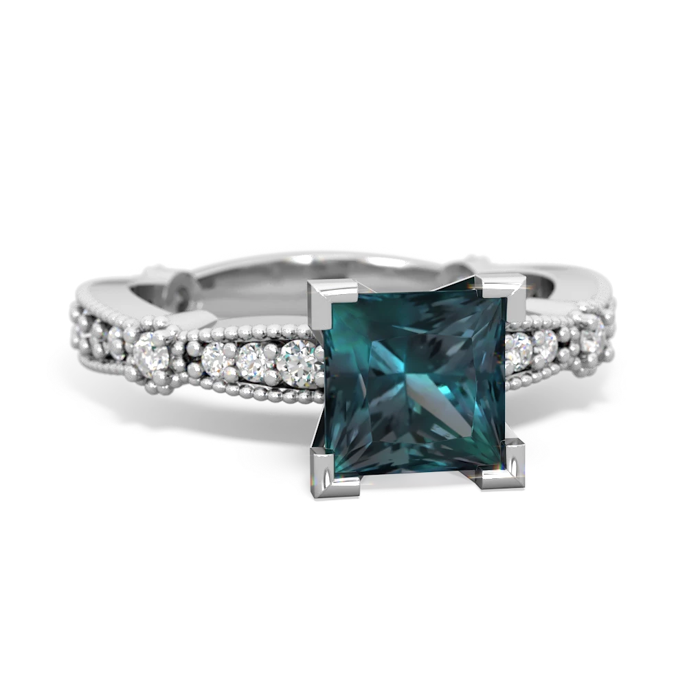 Alexandrite Sparkling Tiara 6Mm Princess 14K White Gold ring R26296SQ