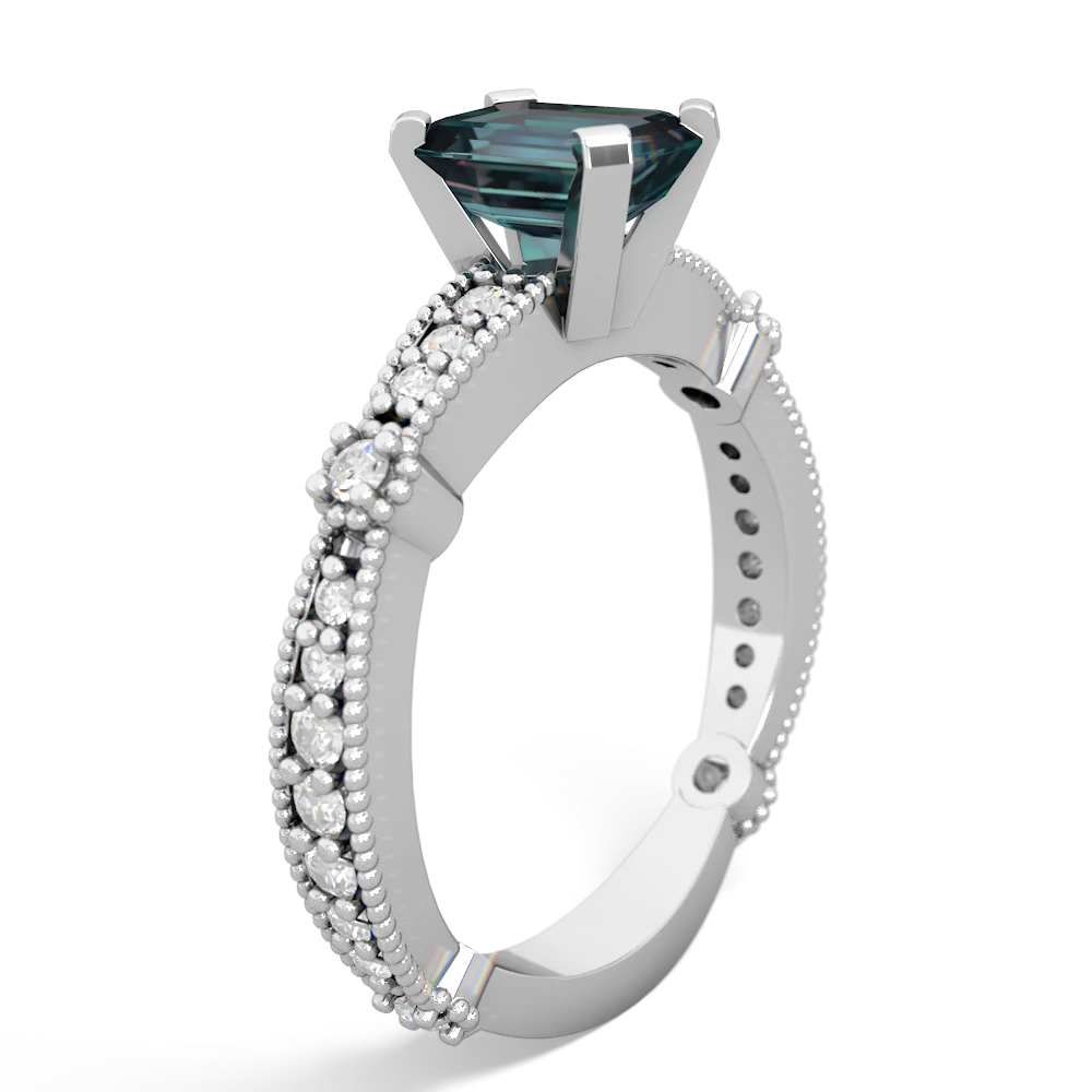 Alexandrite Sparkling Tiara 7X5mm Emerald-Cut 14K White Gold ring R26297EM