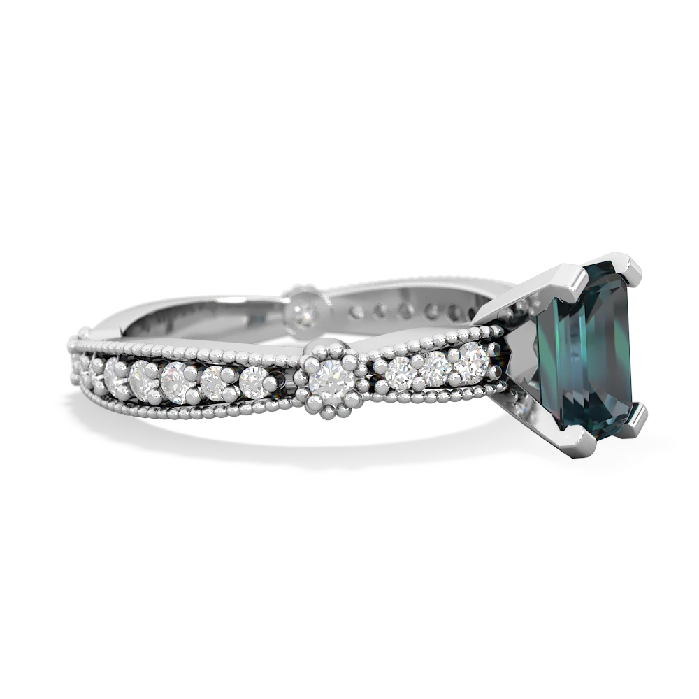 Alexandrite Sparkling Tiara 7X5mm Emerald-Cut 14K White Gold ring R26297EM