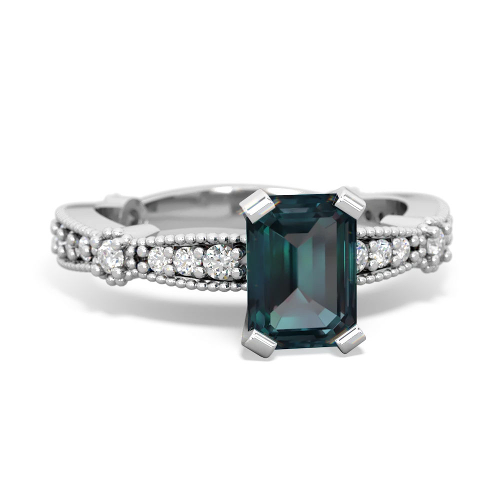 Alexandrite Sparkling Tiara 7X5mm Emerald-Cut 14K White Gold ring R26297EM