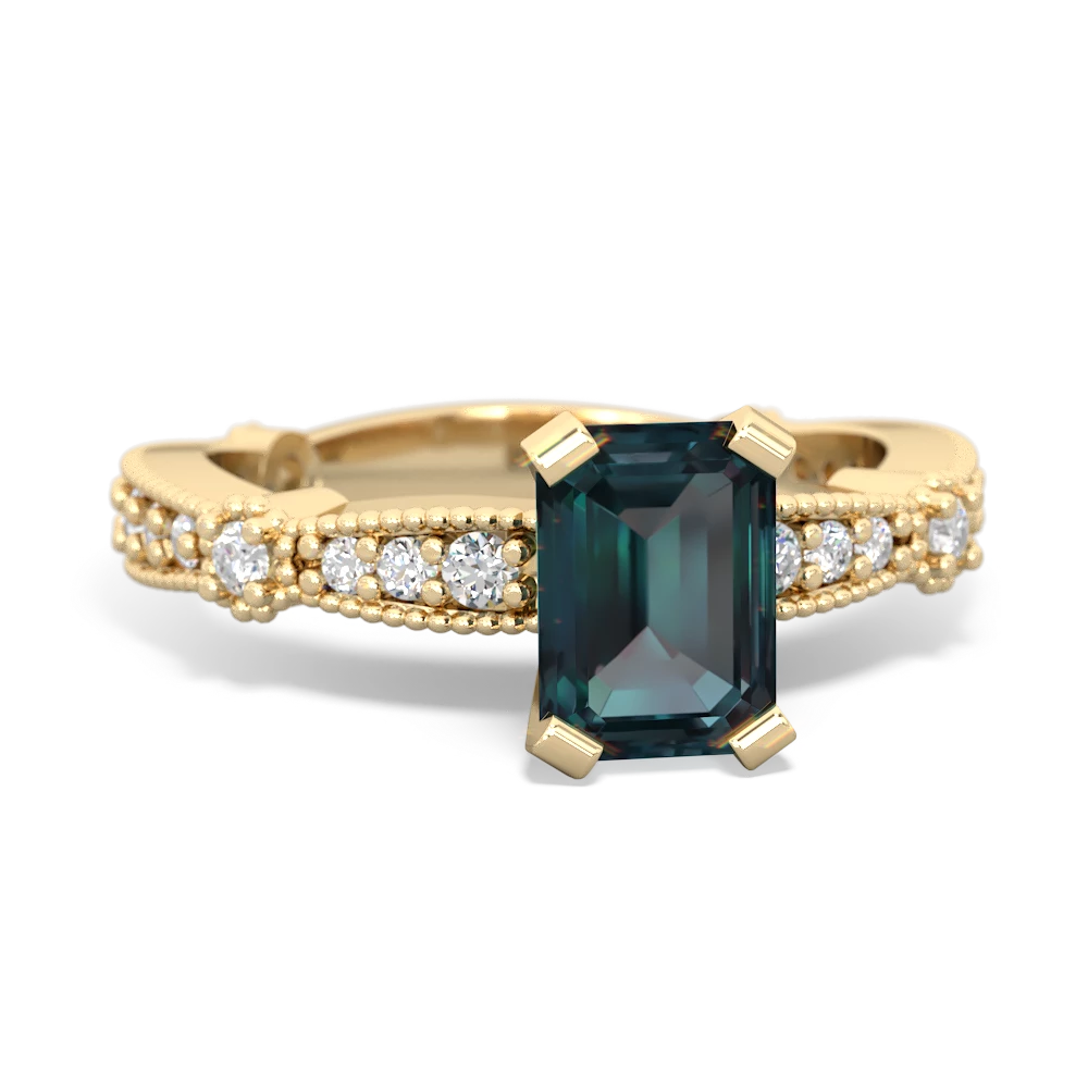 Alexandrite Sparkling Tiara 7X5mm Emerald-Cut 14K Yellow Gold ring R26297EM