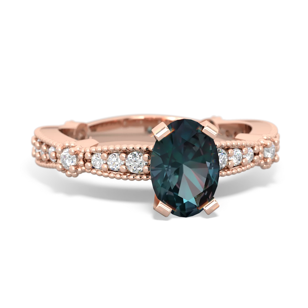 Alexandrite Sparkling Tiara 7X5mm Oval 14K Rose Gold ring R26297VL