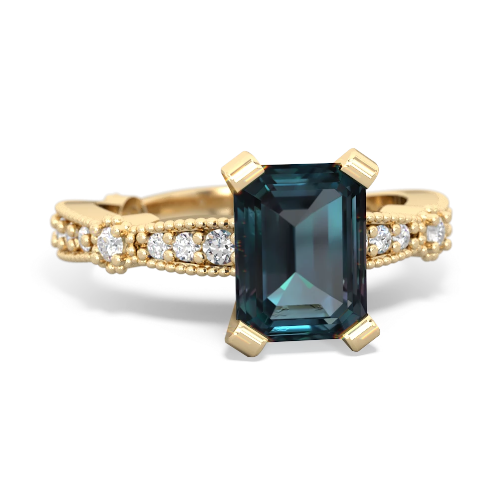 Alexandrite Sparkling Tiara 8X6 Emerald-Cut 14K Yellow Gold ring R26298EM