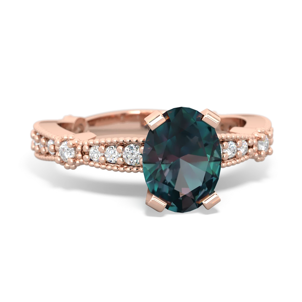 Alexandrite Sparkling Tiara 8X6 Oval 14K Rose Gold ring R26298VL