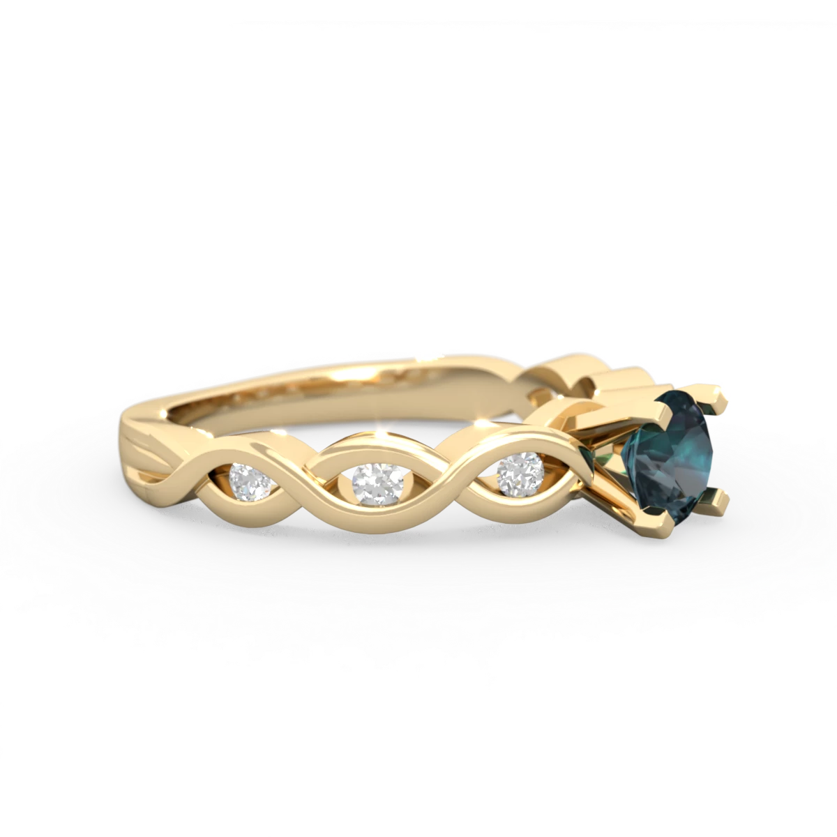 Alexandrite Infinity 5Mm Round Engagement 14K Yellow Gold ring R26315RD