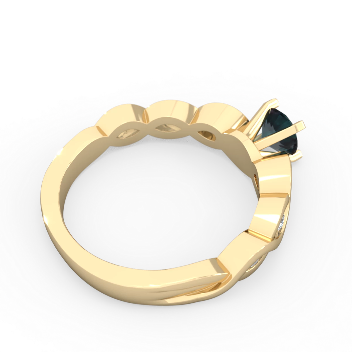 Alexandrite Infinity 5Mm Round Engagement 14K Yellow Gold ring R26315RD