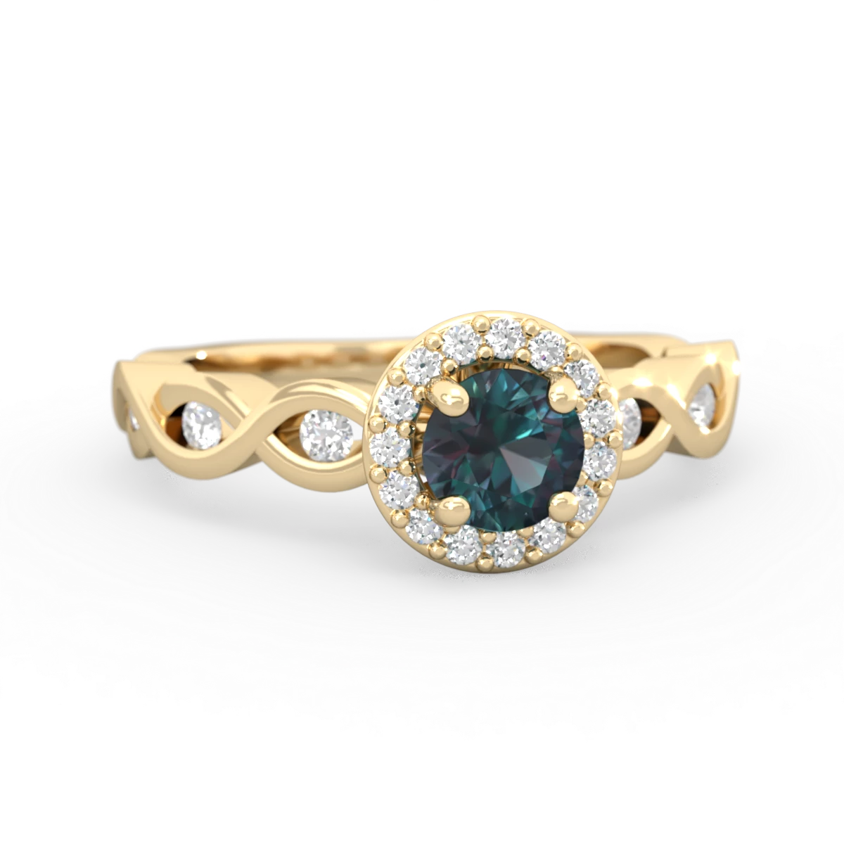 Alexandrite Infinity Halo Engagement 14K Yellow Gold ring R26315RH
