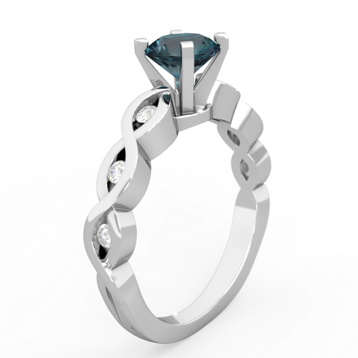 Alexandrite Infinity 6Mm Round Engagement 14K White Gold ring R26316RD