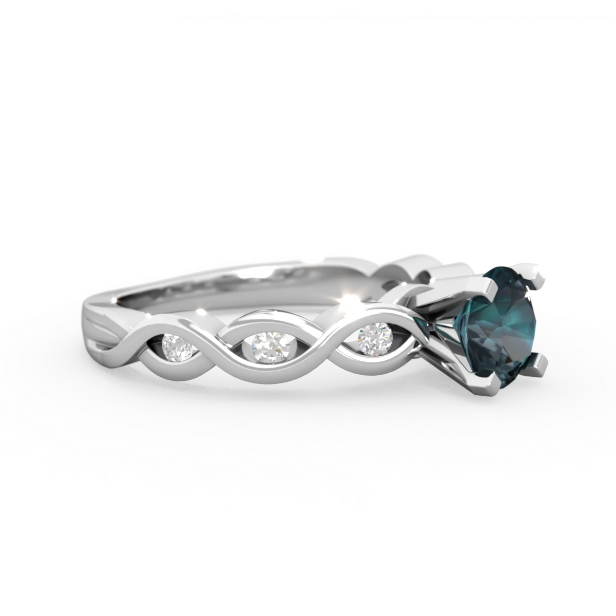 Alexandrite Infinity 6Mm Round Engagement 14K White Gold ring R26316RD