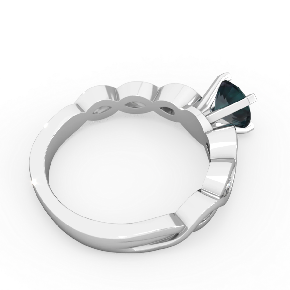 Alexandrite Infinity 6Mm Round Engagement 14K White Gold ring R26316RD