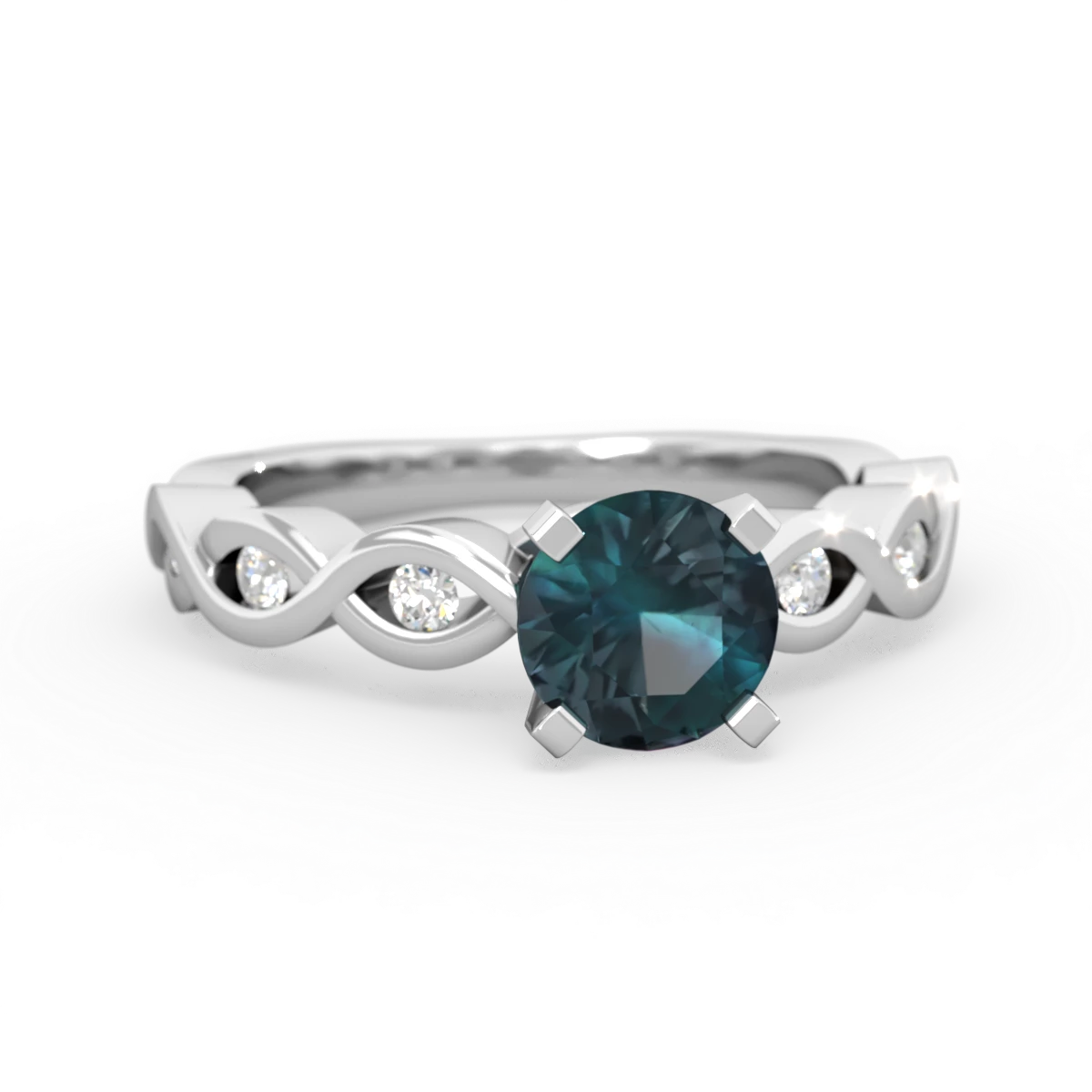 Alexandrite Infinity 6Mm Round Engagement 14K White Gold ring R26316RD