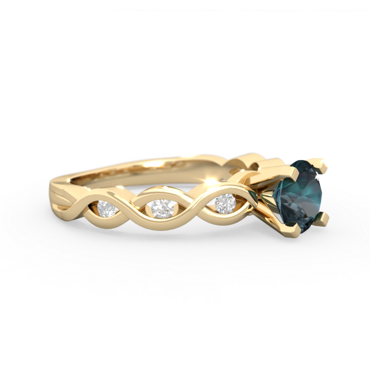 Alexandrite Infinity 6Mm Round Engagement 14K Yellow Gold ring R26316RD
