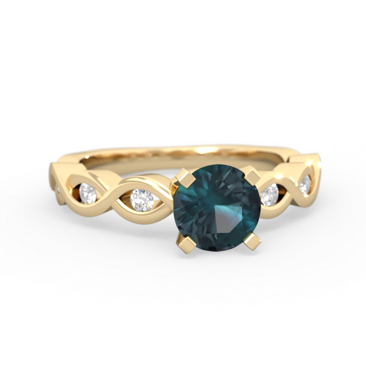 Alexandrite Infinity 6Mm Round Engagement 14K Yellow Gold ring R26316RD