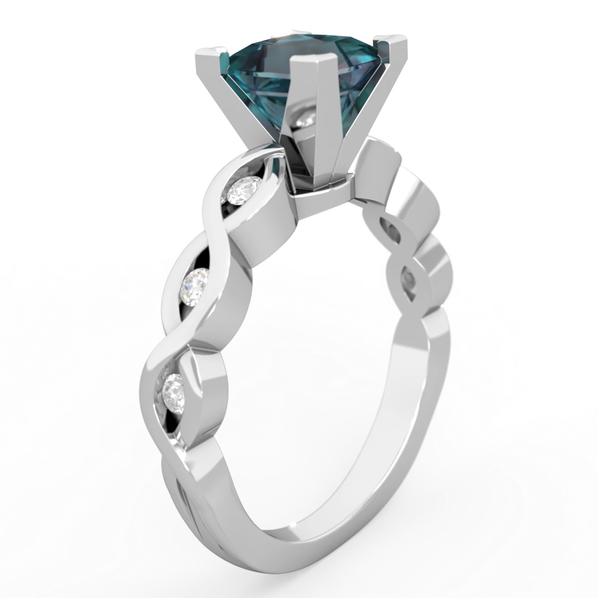 Alexandrite Infinity 6Mm Princess Engagement 14K White Gold ring R26316SQ