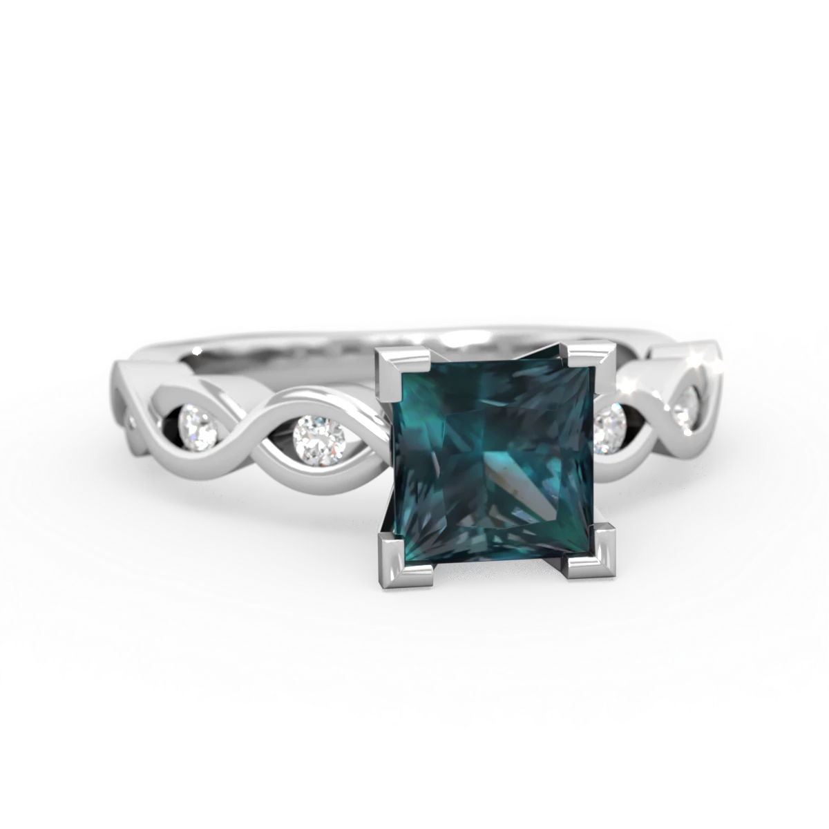 Alexandrite Infinity 6Mm Princess Engagement 14K White Gold ring R26316SQ