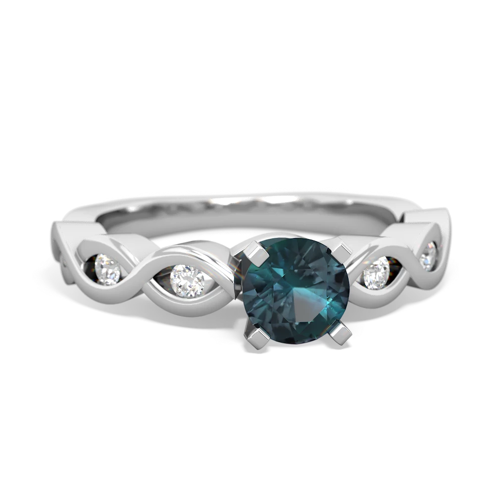 Alexandrite Infinity 5Mm Round Engagement 14K White Gold ring R26315RD