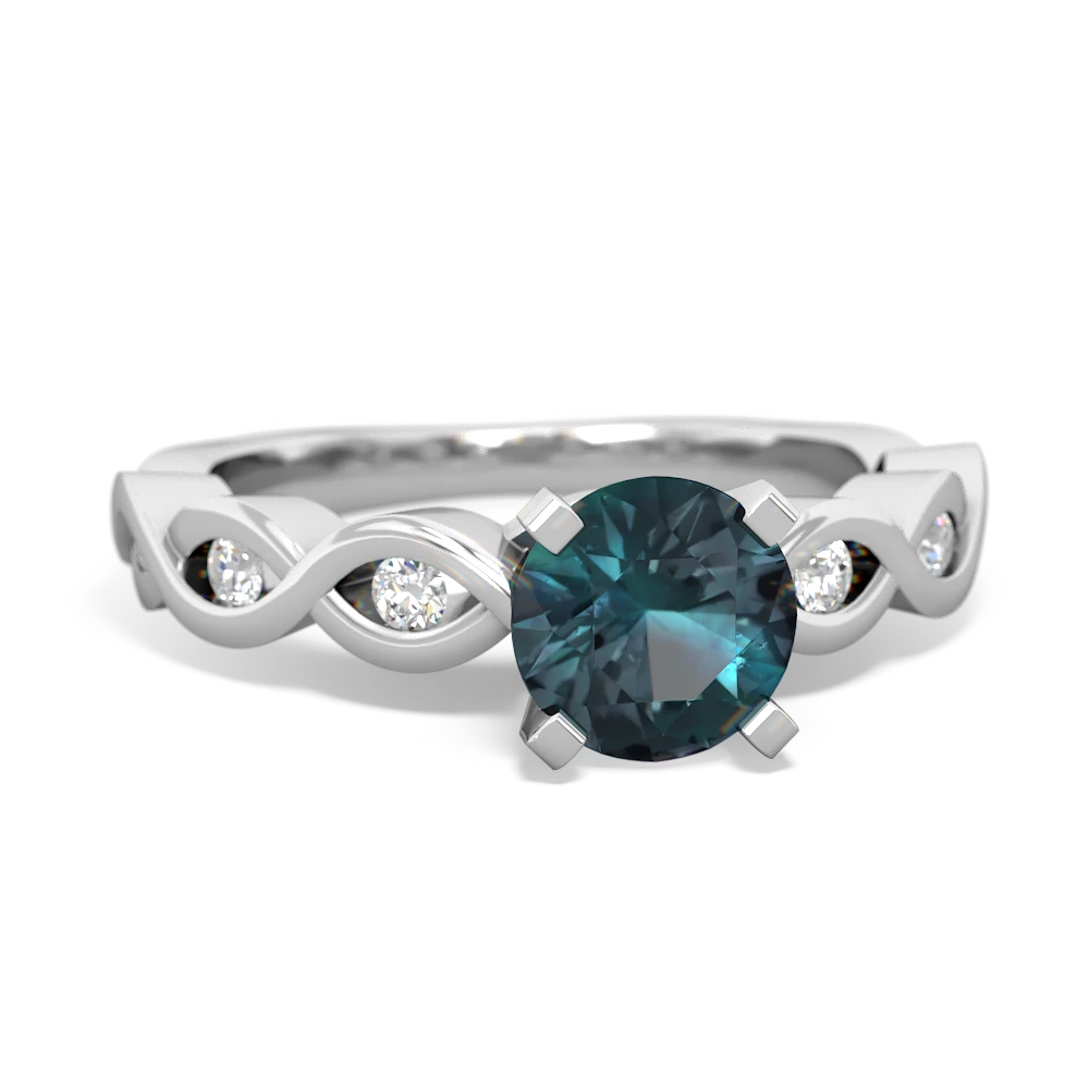 Alexandrite Infinity 6Mm Round Engagement 14K White Gold ring R26316RD