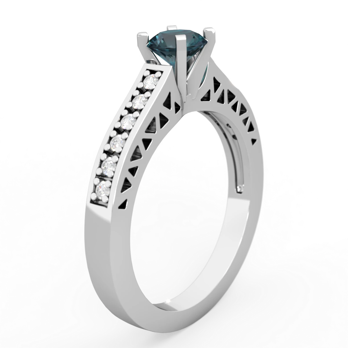 Alexandrite Art Deco Engagement 5Mm Round 14K White Gold ring R26355RD