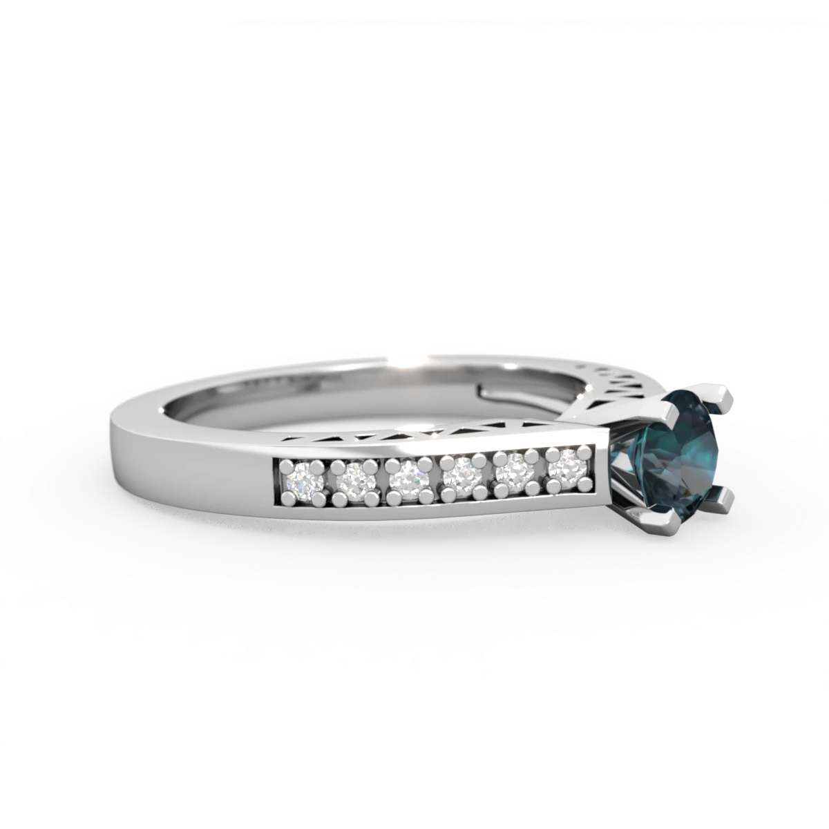 Alexandrite Art Deco Engagement 5Mm Round 14K White Gold ring R26355RD
