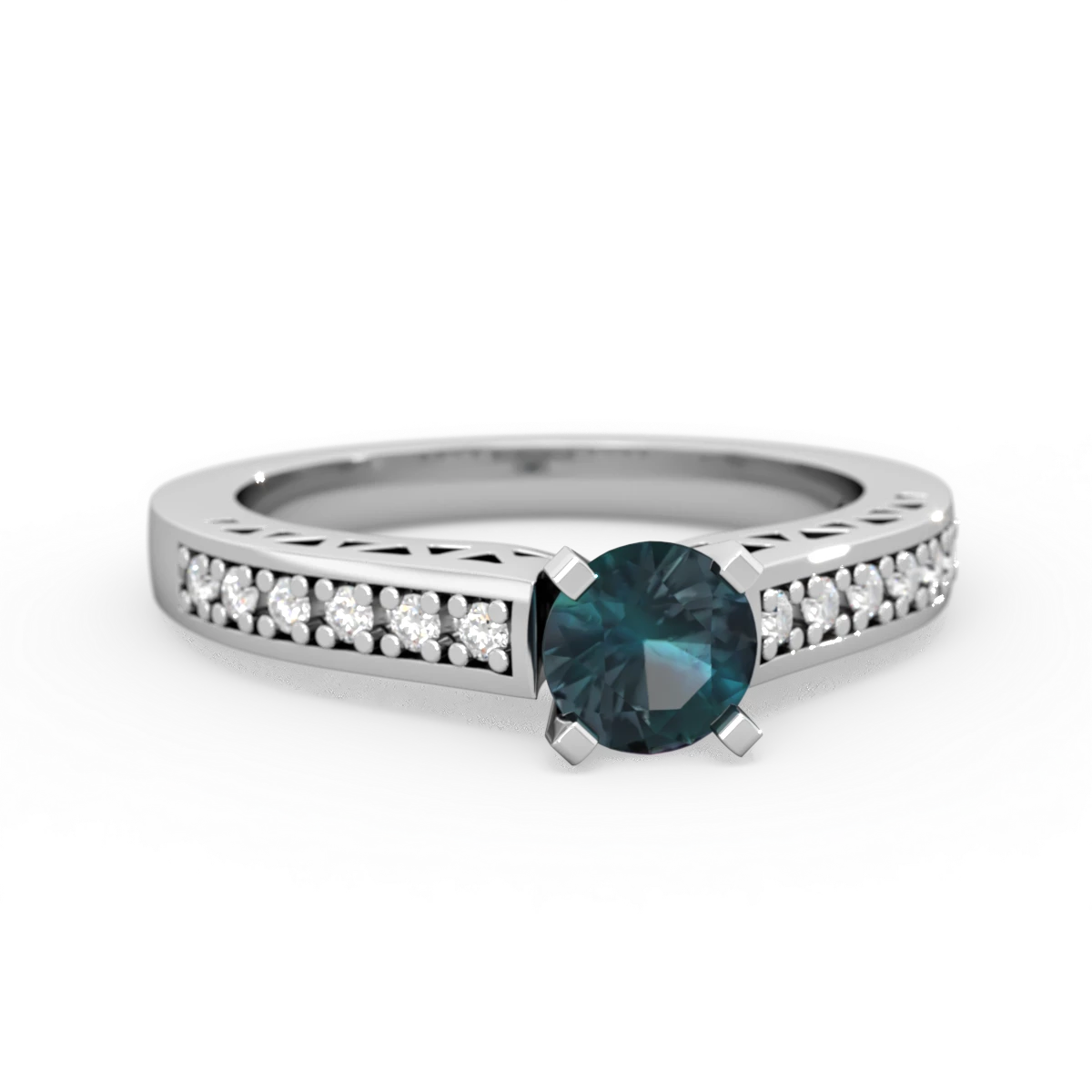 Alexandrite Art Deco Engagement 5Mm Round 14K White Gold ring R26355RD