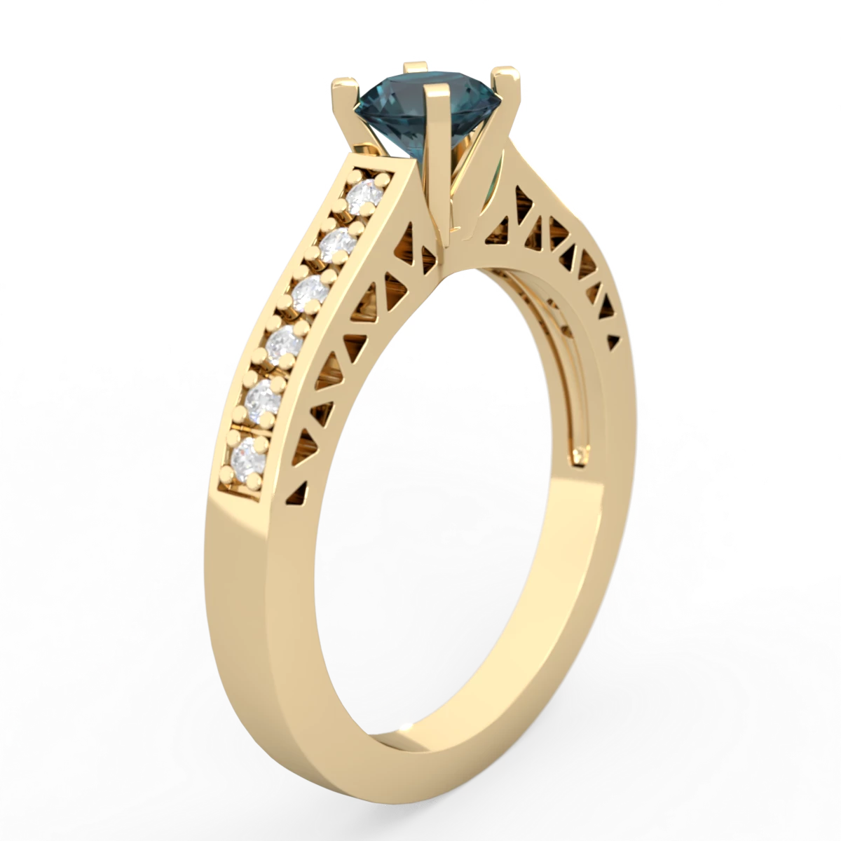 Alexandrite Art Deco Engagement 5Mm Round 14K Yellow Gold ring R26355RD