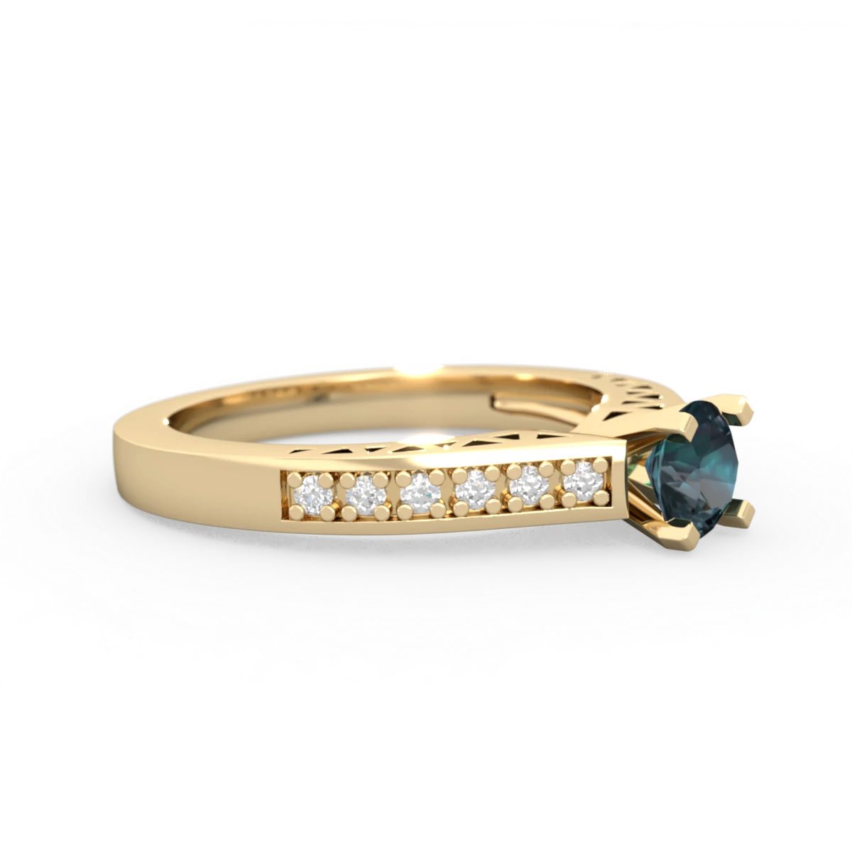 Alexandrite Art Deco Engagement 5Mm Round 14K Yellow Gold ring R26355RD