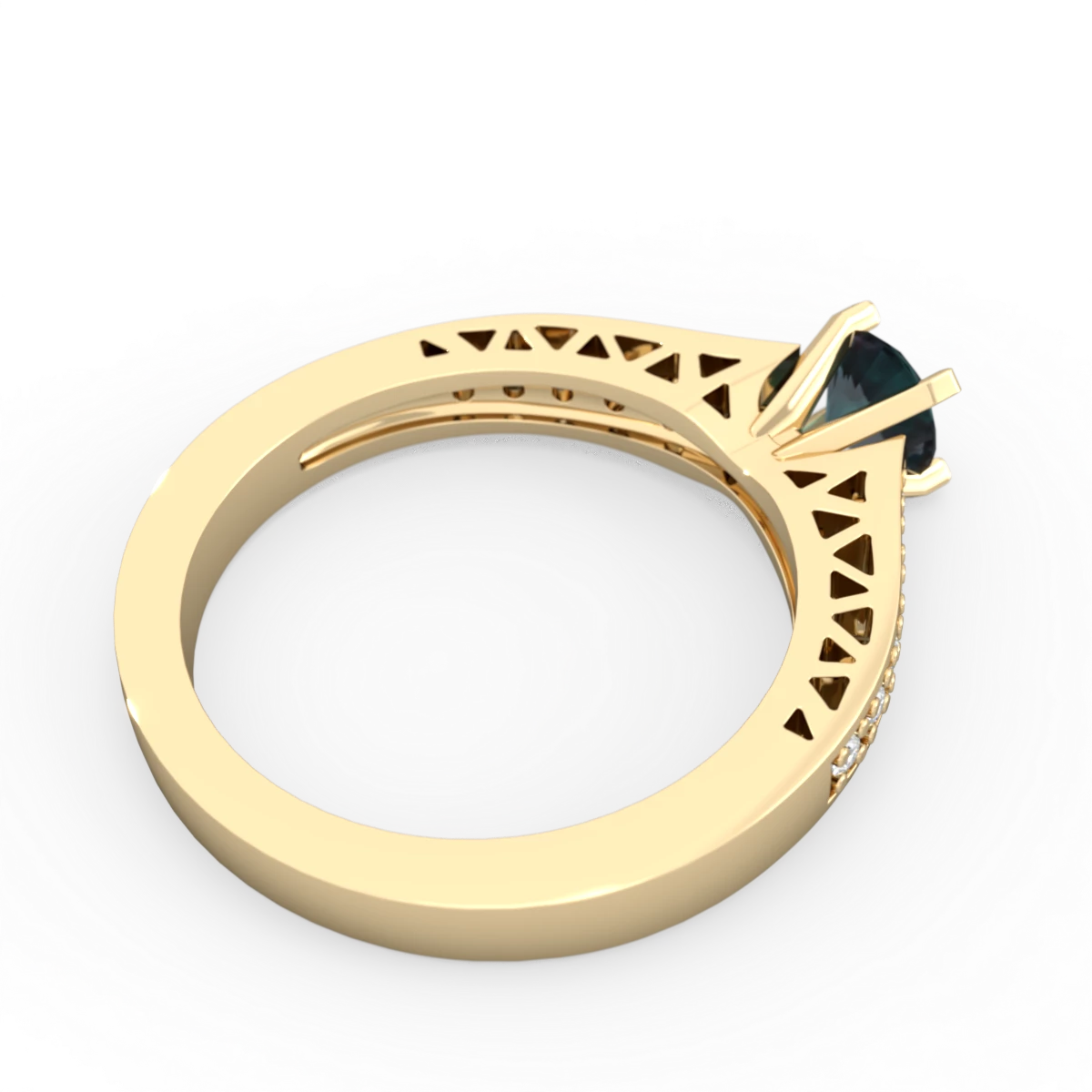 Alexandrite Art Deco Engagement 5Mm Round 14K Yellow Gold ring R26355RD