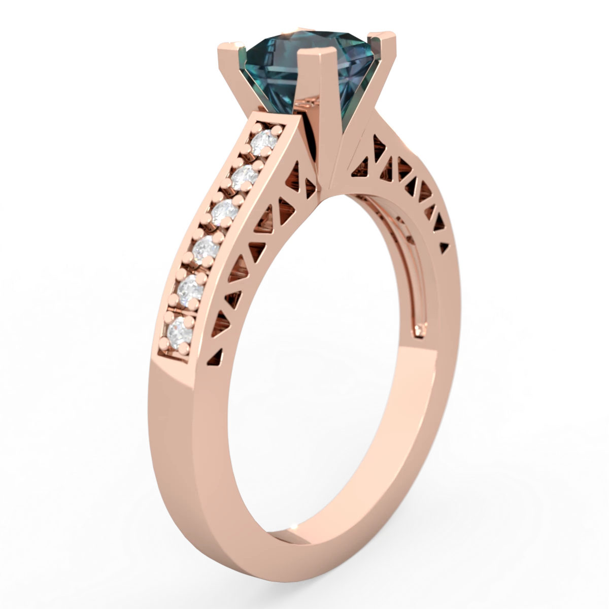 Alexandrite Art Deco Engagement 5Mm Square 14K Rose Gold ring R26355SQ