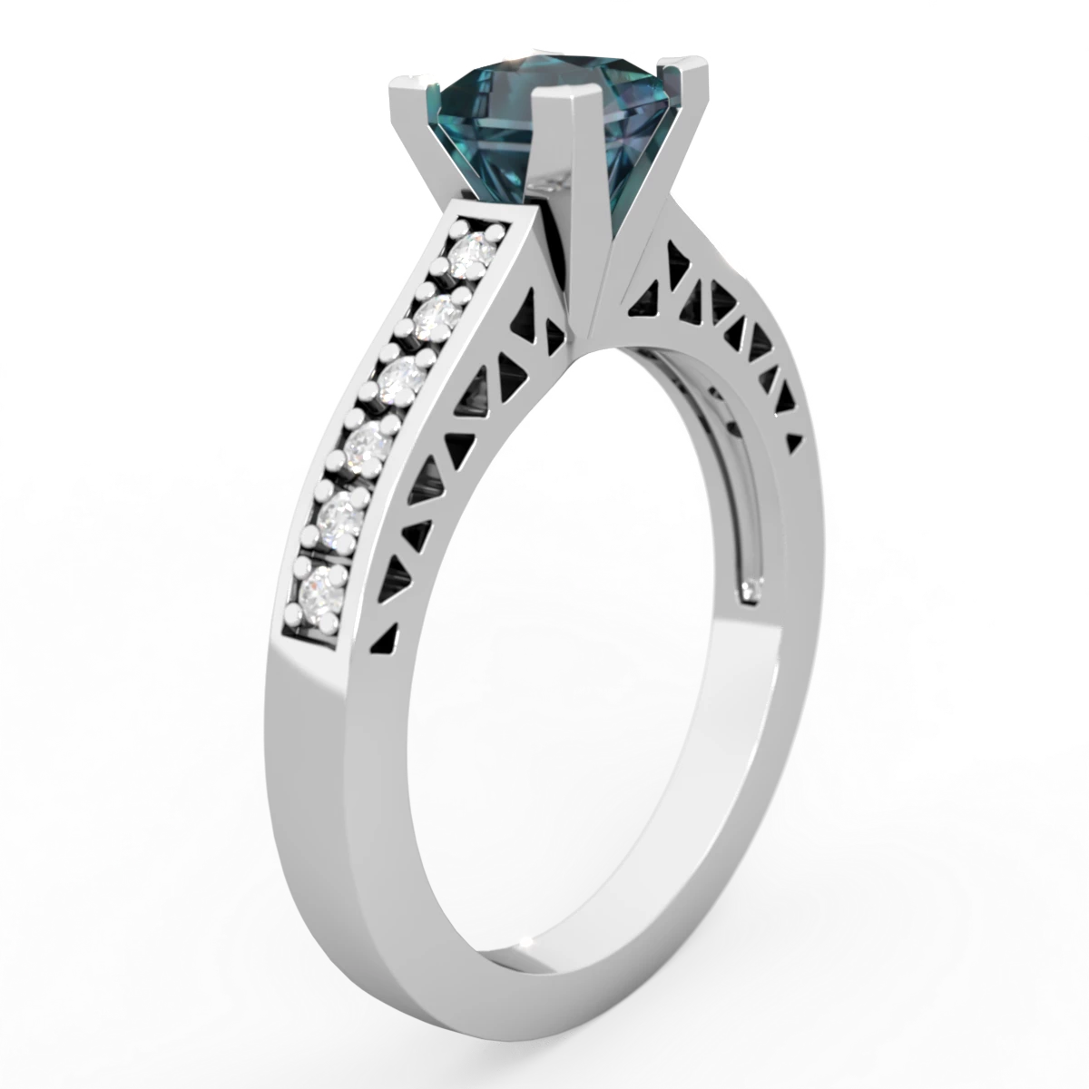 Alexandrite Art Deco Engagement 5Mm Square 14K White Gold ring R26355SQ