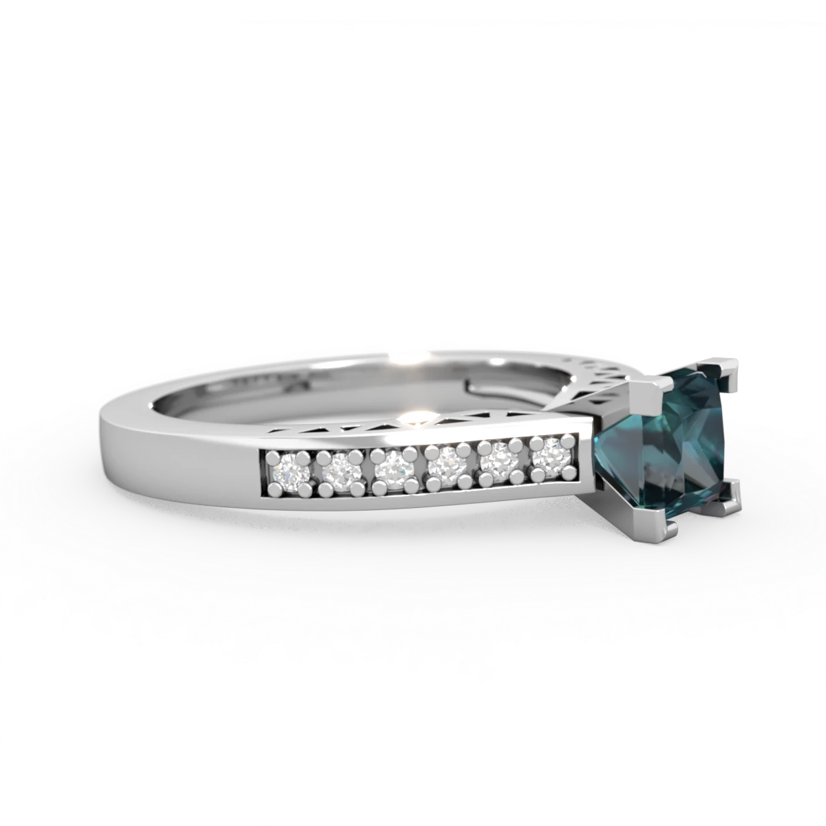 Alexandrite Art Deco Engagement 5Mm Square 14K White Gold ring R26355SQ