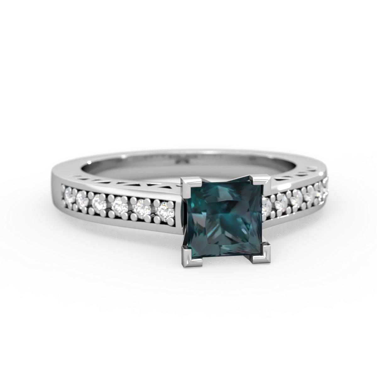 Alexandrite Art Deco Engagement 5Mm Square 14K White Gold ring R26355SQ