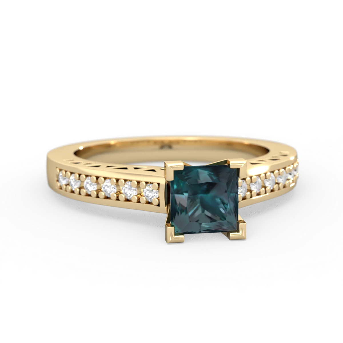Alexandrite Art Deco Engagement 5Mm Square 14K Yellow Gold ring R26355SQ