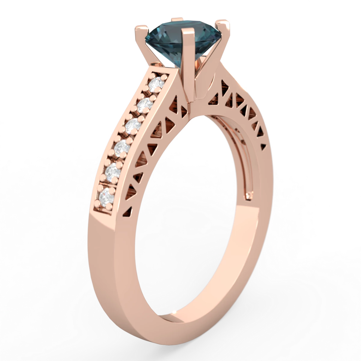 Alexandrite Art Deco Engagement 6Mm Round 14K Rose Gold ring R26356RD