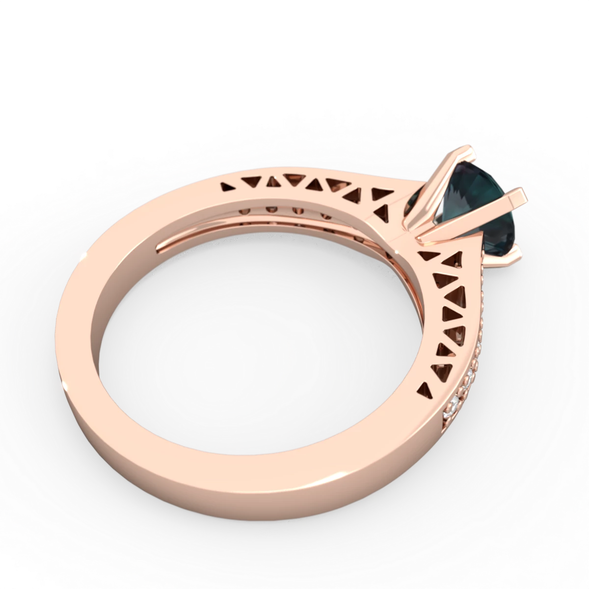 Alexandrite Art Deco Engagement 6Mm Round 14K Rose Gold ring R26356RD
